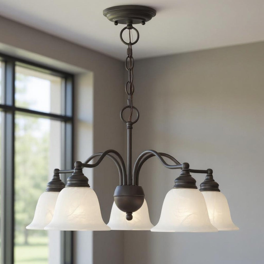 HomeRoots Bronze Elegant Five-Light Dimmable Chandelier with Contemporary Cylinder Shades for Stylish Interiors 687121