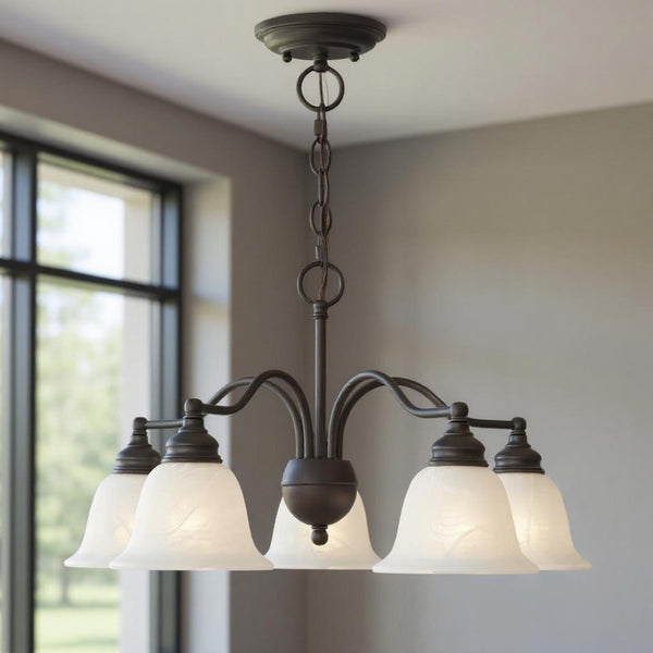 HomeRoots Bronze Elegant Five-Light Dimmable Chandelier with Contemporary Cylinder Shades for Stylish Interiors 687121