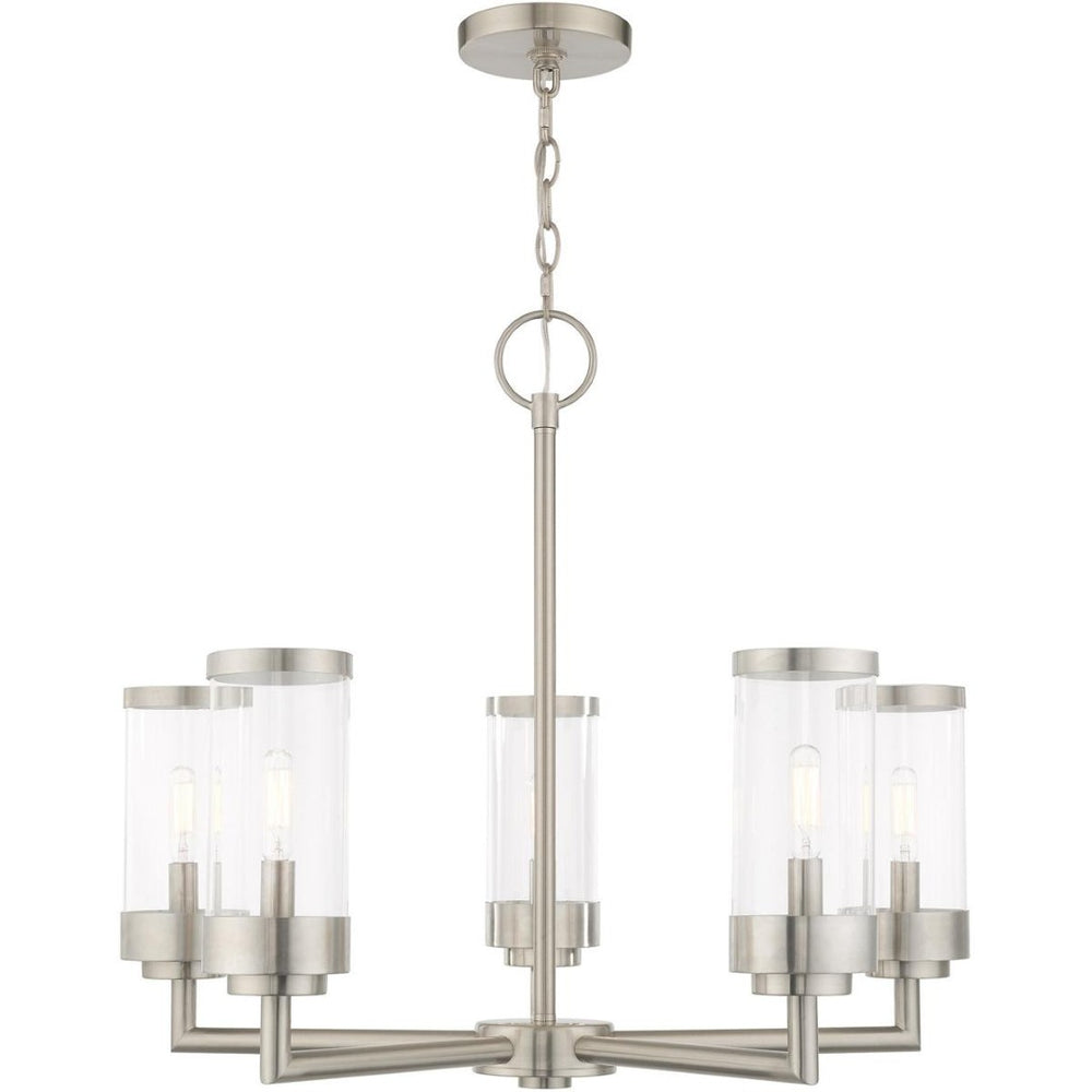 HomeRoots Five Light Dimmable Chandelier with Modern Cylindrical Shades for Elegant Home Lighting Solutions 687123