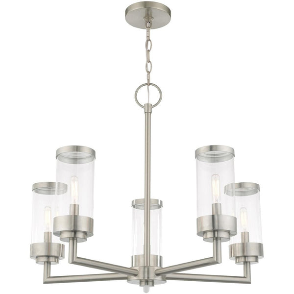 HomeRoots Five Light Dimmable Chandelier with Modern Cylindrical Shades for Elegant Home Lighting Solutions 687123