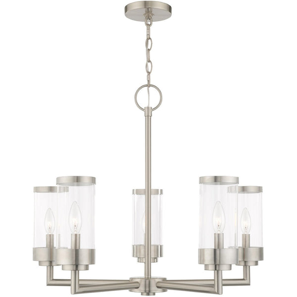 HomeRoots Five Light Dimmable Chandelier with Modern Cylindrical Shades for Elegant Home Lighting Solutions 687123