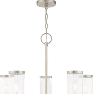 HomeRoots Five Light Dimmable Chandelier with Modern Cylindrical Shades for Elegant Home Lighting Solutions 687123