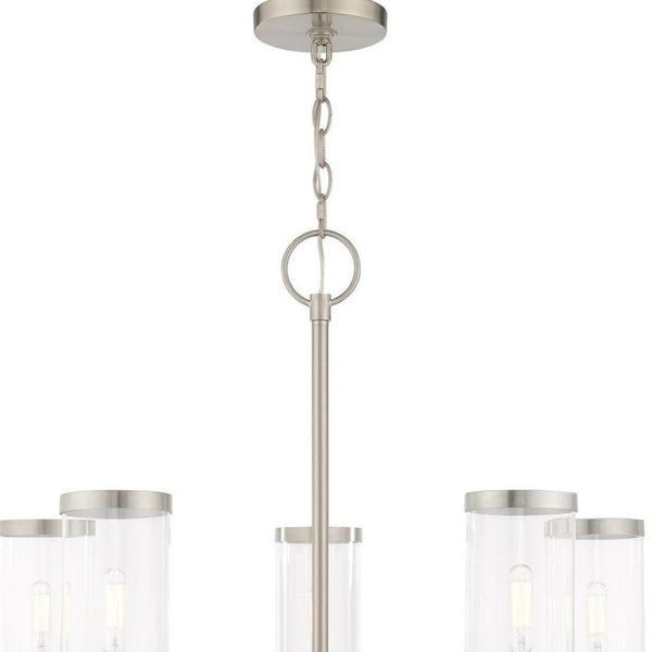 HomeRoots Five Light Dimmable Chandelier with Modern Cylindrical Shades for Elegant Home Lighting Solutions 687123