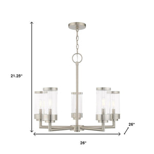 HomeRoots Five Light Dimmable Chandelier with Modern Cylindrical Shades for Elegant Home Lighting Solutions 687123