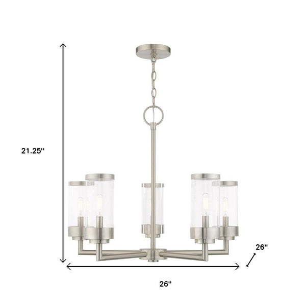 HomeRoots Five Light Dimmable Chandelier with Modern Cylindrical Shades for Elegant Home Lighting Solutions 687123