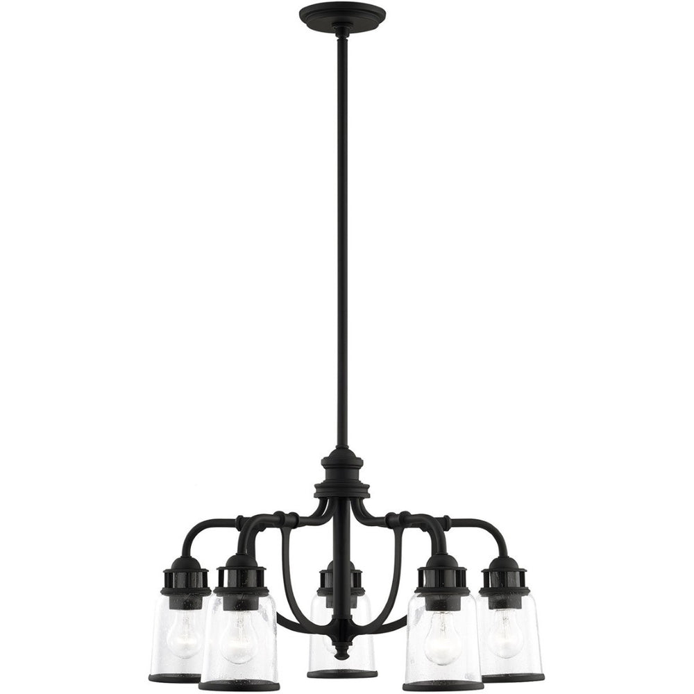 HomeRoots Black Five-Light Dimmable Chandelier with Contemporary Cylinder Shades for Modern Spaces & Style 687125