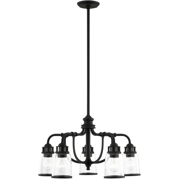 HomeRoots Black Five-Light Dimmable Chandelier with Contemporary Cylinder Shades for Modern Spaces & Style 687125