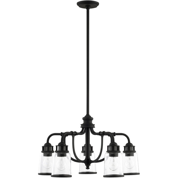 HomeRoots Black Five-Light Dimmable Chandelier with Contemporary Cylinder Shades for Modern Spaces & Style 687125