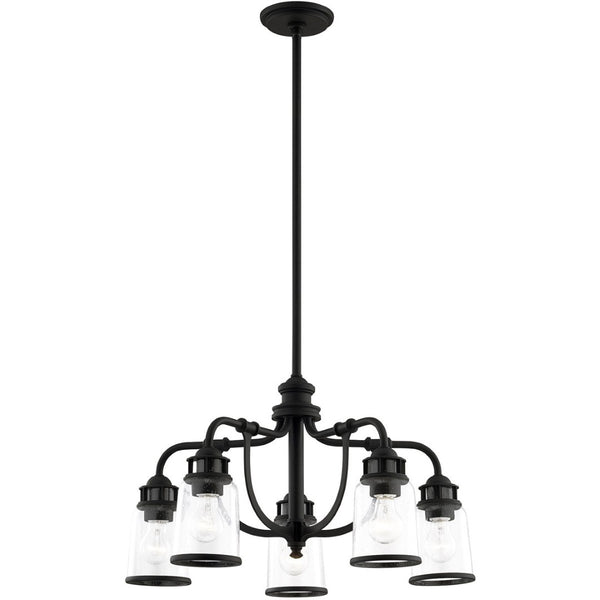 HomeRoots Black Five-Light Dimmable Chandelier with Contemporary Cylinder Shades for Modern Spaces & Style 687125