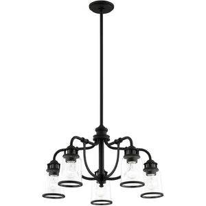 HomeRoots Black Five-Light Dimmable Chandelier with Contemporary Cylinder Shades for Modern Spaces & Style 687125