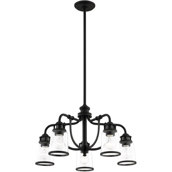 HomeRoots Black Five-Light Dimmable Chandelier with Contemporary Cylinder Shades for Modern Spaces & Style 687125