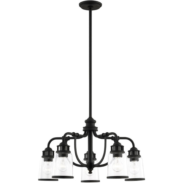 HomeRoots Black Five-Light Dimmable Chandelier with Contemporary Cylinder Shades for Modern Spaces & Style 687125
