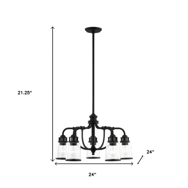 HomeRoots Black Five-Light Dimmable Chandelier with Contemporary Cylinder Shades for Modern Spaces & Style 687125