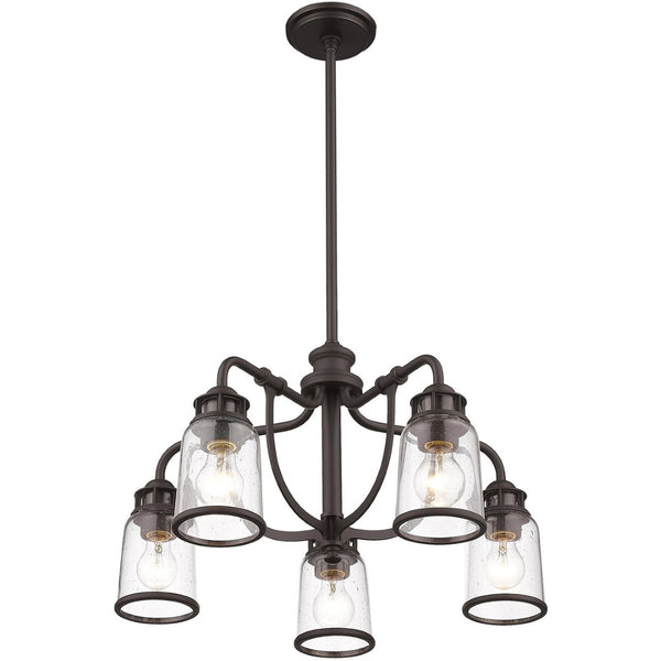 HomeRoots Bronze Five-Light Dimmable Chandelier with Cylinder Shades for Modern Elegance in Any Space 687126