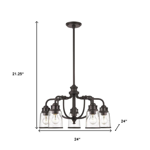 HomeRoots Bronze Five-Light Dimmable Chandelier with Cylinder Shades for Modern Elegance in Any Space 687126