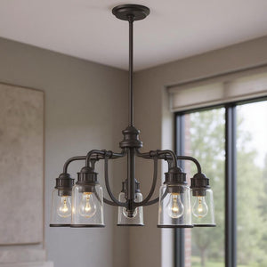 HomeRoots Bronze Five-Light Dimmable Chandelier with Cylinder Shades for Modern Elegance in Any Space 687126
