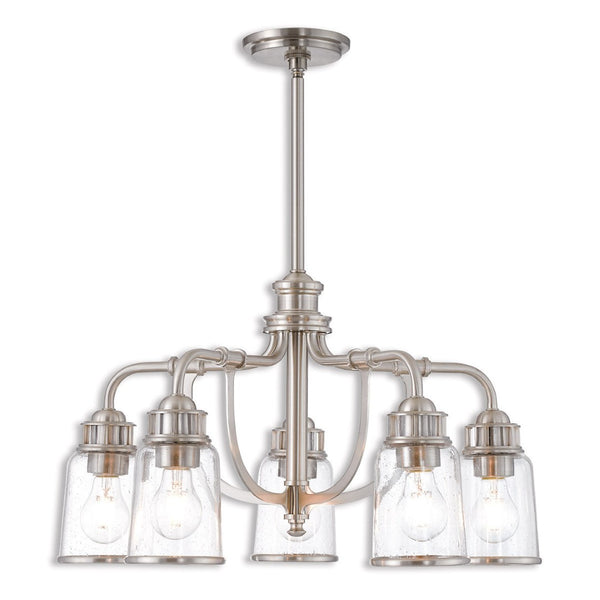 HomeRoots Five Light Dimmable Chandelier - Modern Cylinder Shades for Stylish Ambiance in Any Space 687127