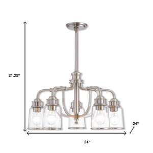 HomeRoots Five Light Dimmable Chandelier - Modern Cylinder Shades for Stylish Ambiance in Any Space 687127