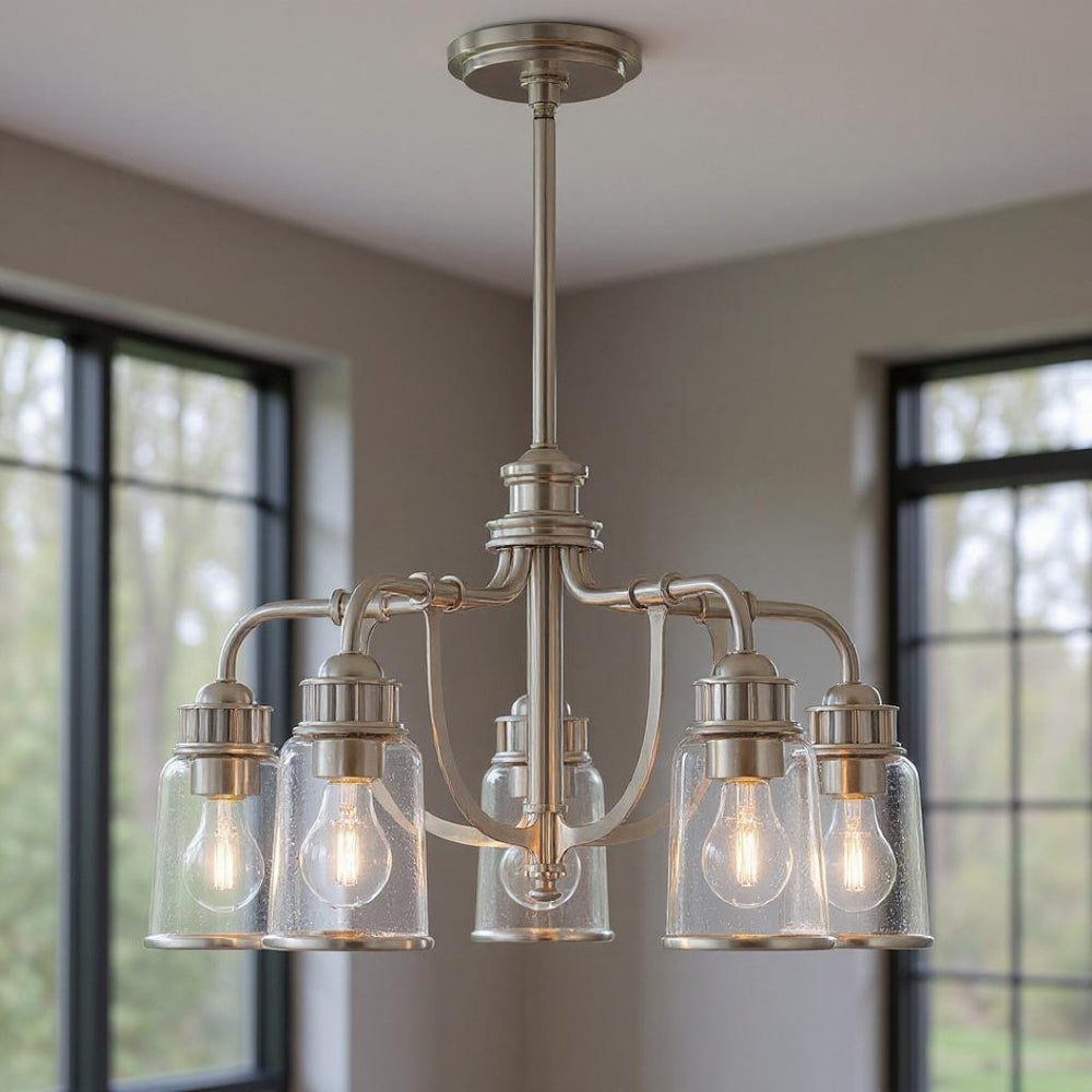 HomeRoots Five Light Dimmable Chandelier - Modern Cylinder Shades for Stylish Ambiance in Any Space 687127