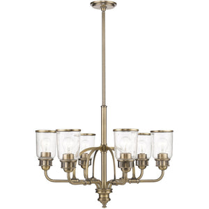HomeRoots Antiqued Brass Six-Light Dimmable Chandelier with Clear Shades - Modern Vintage Elegance for Your Home 687128