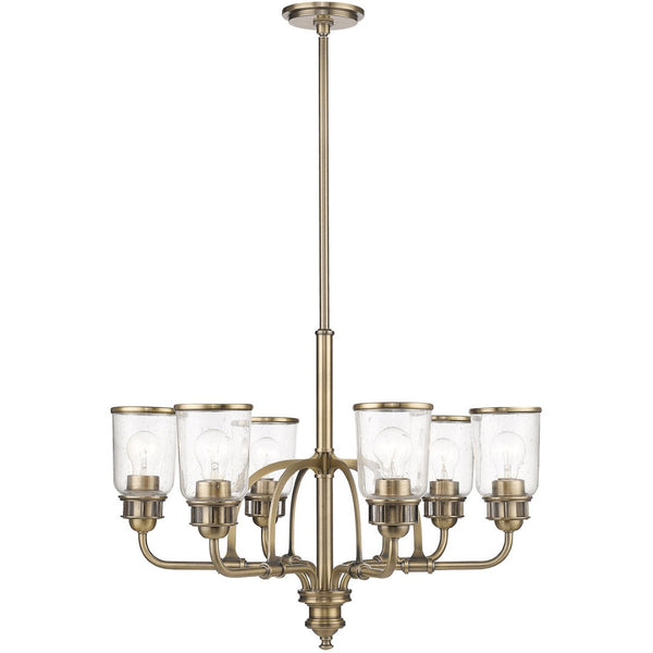 HomeRoots Antiqued Brass Six-Light Dimmable Chandelier with Clear Shades - Modern Vintage Elegance for Your Home 687128