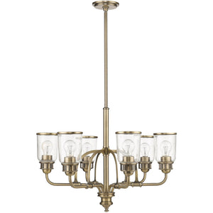 HomeRoots Antiqued Brass Six-Light Dimmable Chandelier with Clear Shades - Modern Vintage Elegance for Your Home 687128