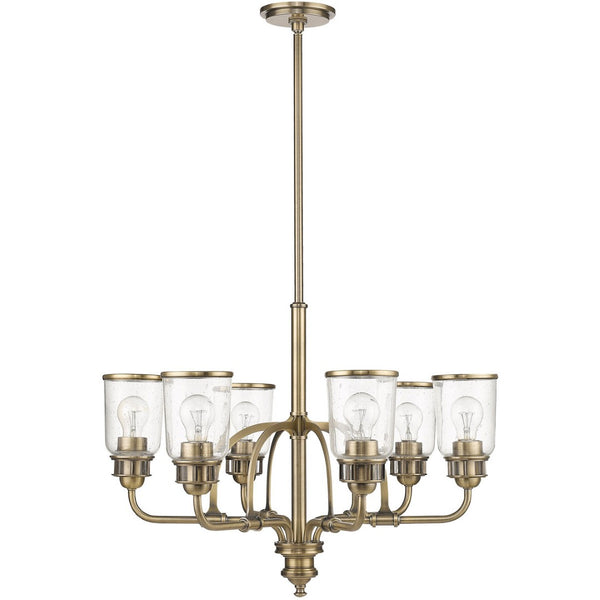 HomeRoots Antiqued Brass Six-Light Dimmable Chandelier with Clear Shades - Modern Vintage Elegance for Your Home 687128