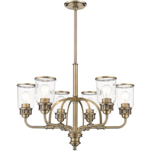 HomeRoots Antiqued Brass Six-Light Dimmable Chandelier with Clear Shades - Modern Vintage Elegance for Your Home 687128