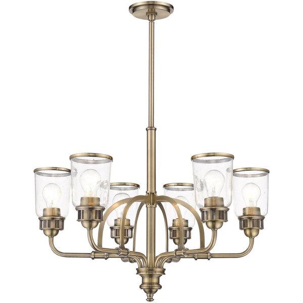 HomeRoots Antiqued Brass Six-Light Dimmable Chandelier with Clear Shades - Modern Vintage Elegance for Your Home 687128