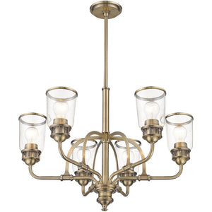 HomeRoots Antiqued Brass Six-Light Dimmable Chandelier with Clear Shades - Modern Vintage Elegance for Your Home 687128