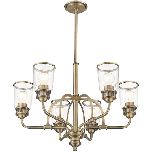 HomeRoots Antiqued Brass Six-Light Dimmable Chandelier with Clear Shades - Modern Vintage Elegance for Your Home 687128
