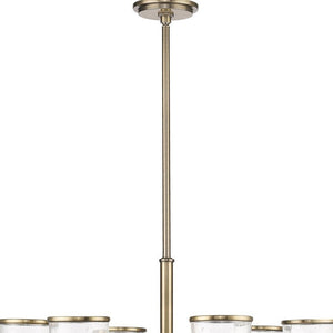HomeRoots Antiqued Brass Six-Light Dimmable Chandelier with Clear Shades - Modern Vintage Elegance for Your Home 687128