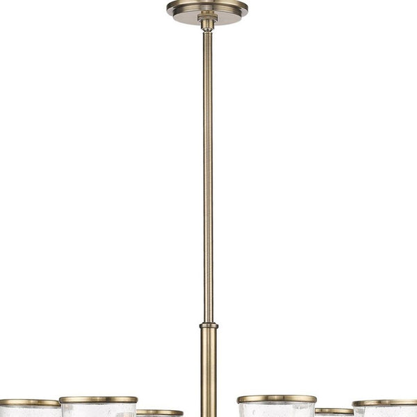 HomeRoots Antiqued Brass Six-Light Dimmable Chandelier with Clear Shades - Modern Vintage Elegance for Your Home 687128