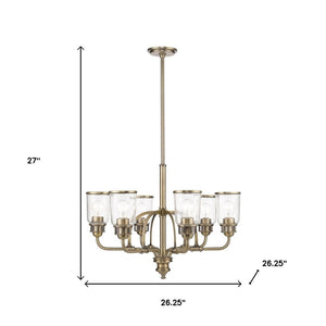 HomeRoots Antiqued Brass Six-Light Dimmable Chandelier with Clear Shades - Modern Vintage Elegance for Your Home 687128