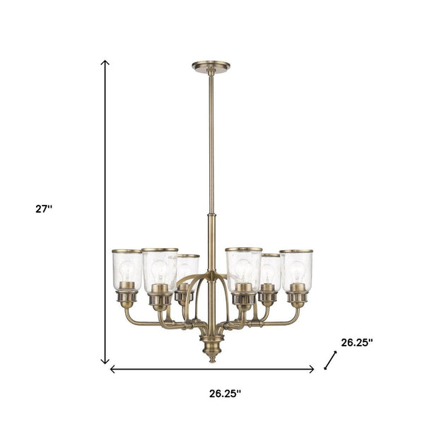 HomeRoots Antiqued Brass Six-Light Dimmable Chandelier with Clear Shades - Modern Vintage Elegance for Your Home 687128