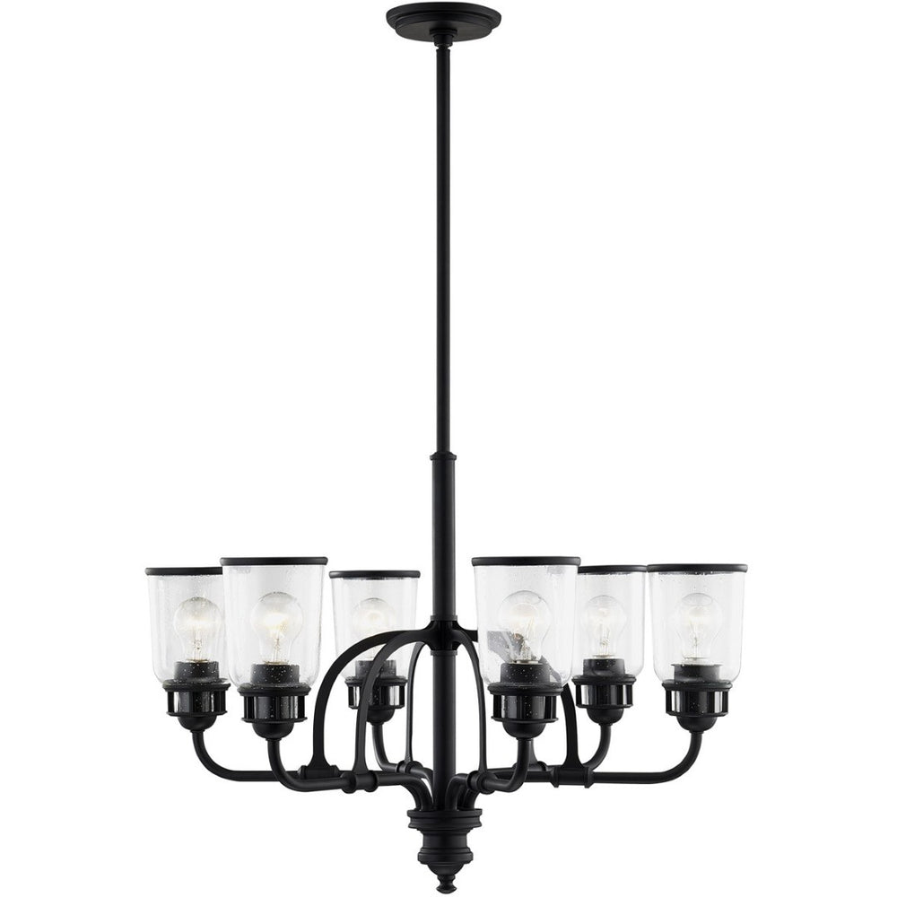 HomeRoots Black Six-Light Dimmable Chandelier - Modern Cylindrical Shades for Stylish Ambient Illumination 687129