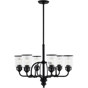 HomeRoots Black Six-Light Dimmable Chandelier - Modern Cylindrical Shades for Stylish Ambient Illumination 687129