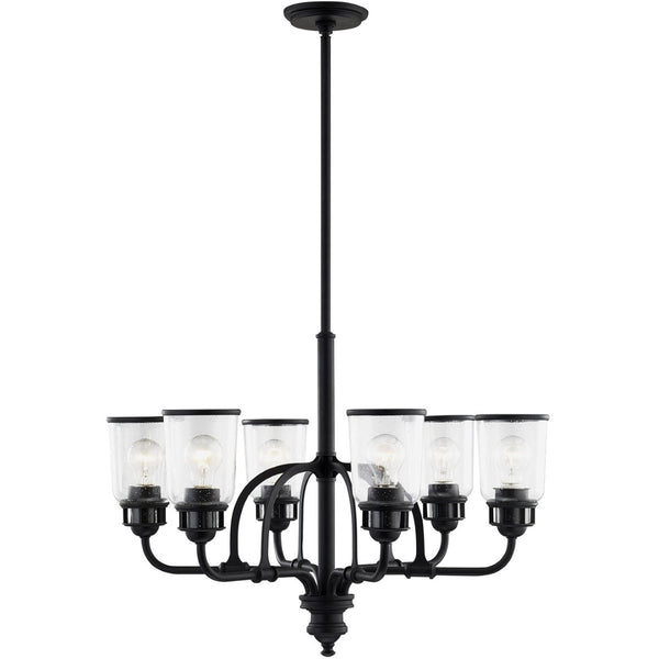 HomeRoots Black Six-Light Dimmable Chandelier - Modern Cylindrical Shades for Stylish Ambient Illumination 687129