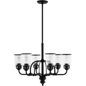 HomeRoots Black Six-Light Dimmable Chandelier - Modern Cylindrical Shades for Stylish Ambient Illumination 687129