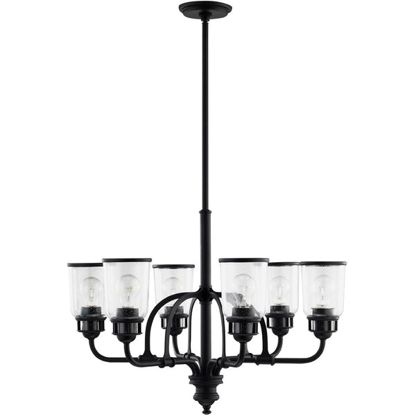 HomeRoots Black Six-Light Dimmable Chandelier - Modern Cylindrical Shades for Stylish Ambient Illumination 687129