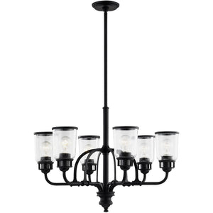 HomeRoots Black Six-Light Dimmable Chandelier - Modern Cylindrical Shades for Stylish Ambient Illumination 687129
