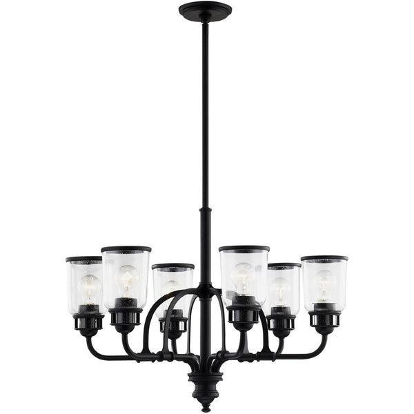 HomeRoots Black Six-Light Dimmable Chandelier - Modern Cylindrical Shades for Stylish Ambient Illumination 687129