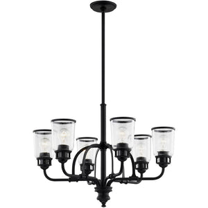 HomeRoots Black Six-Light Dimmable Chandelier - Modern Cylindrical Shades for Stylish Ambient Illumination 687129