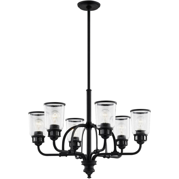 HomeRoots Black Six-Light Dimmable Chandelier - Modern Cylindrical Shades for Stylish Ambient Illumination 687129