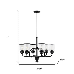 HomeRoots Black Six-Light Dimmable Chandelier - Modern Cylindrical Shades for Stylish Ambient Illumination 687129
