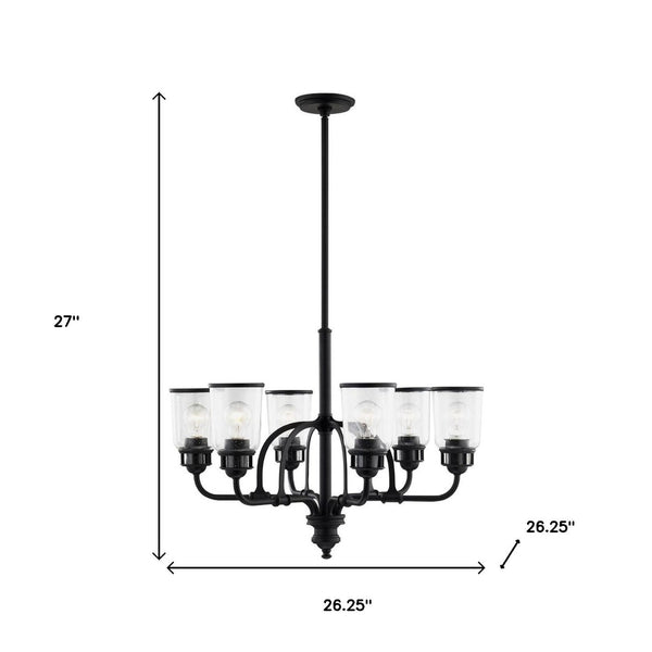 HomeRoots Black Six-Light Dimmable Chandelier - Modern Cylindrical Shades for Stylish Ambient Illumination 687129