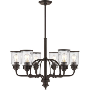 HomeRoots Bronze Elegant Six-Light Dimmable Chandelier with Cylinder Shades for Warm Ambient Lighting 687130