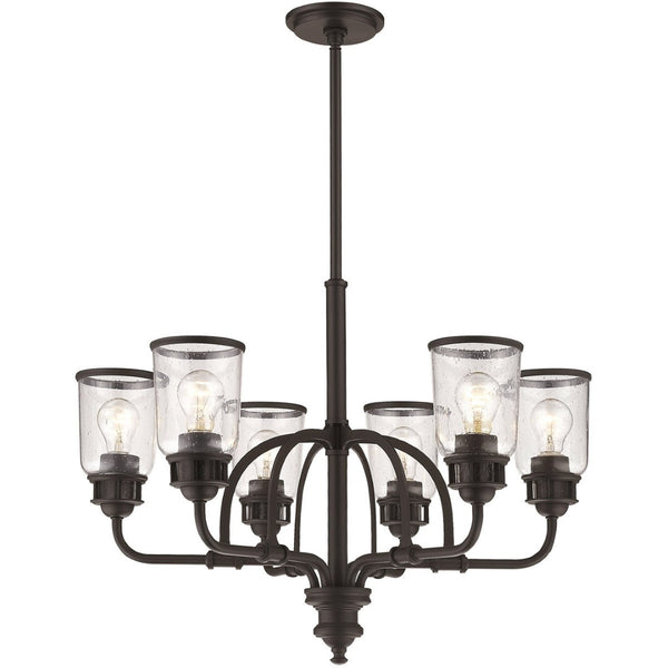 HomeRoots Bronze Elegant Six-Light Dimmable Chandelier with Cylinder Shades for Warm Ambient Lighting 687130