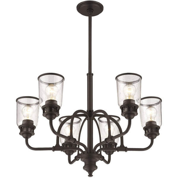 HomeRoots Bronze Elegant Six-Light Dimmable Chandelier with Cylinder Shades for Warm Ambient Lighting 687130