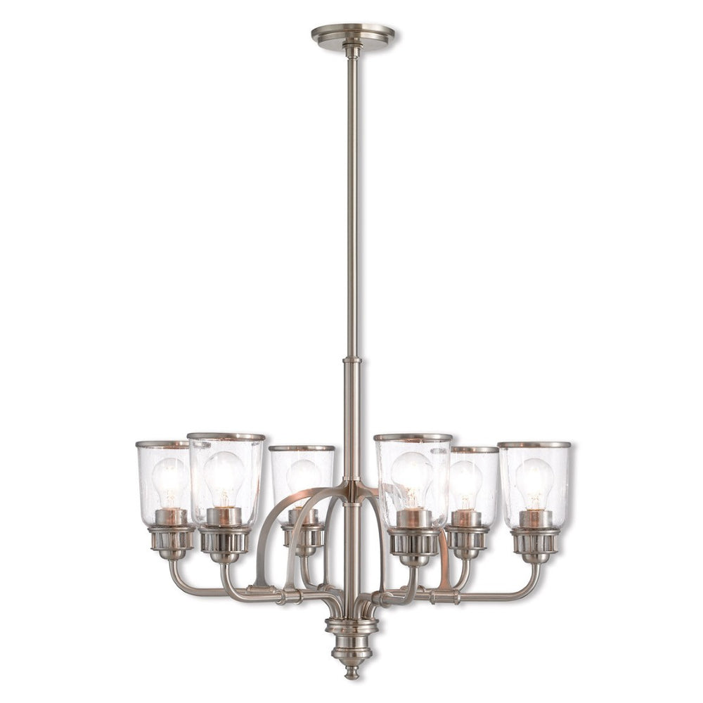 HomeRoots Nickel Six-Light Dimmable Chandelier - Modern Metal Fixture with Shades for Stylish Ambiance 687131